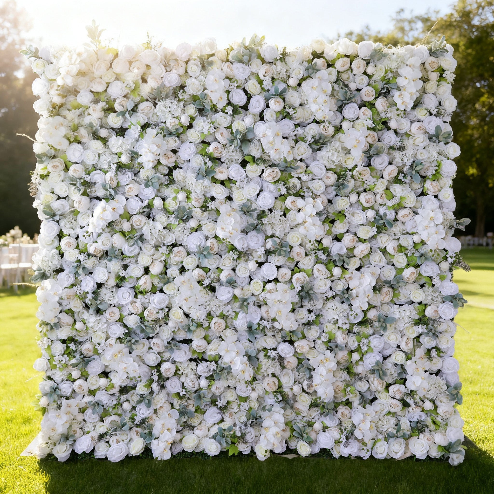 *USA ONLY*Gorgeous Flower Wall: A Fusion of Grace and Sturdiness with Pure White Artificial Flowers. Perfect for Weddings and Celebrations- Wedding Venues Celebration Floral Wall-VF-142-U