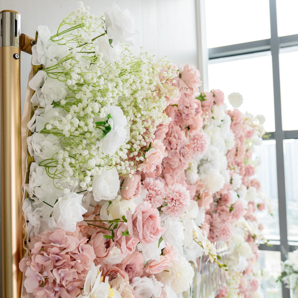 Romantic Floral Backdrop - Blush Nude and White Artificial Flower Wall for Weddings, Events, and Special Occasions-VF-418