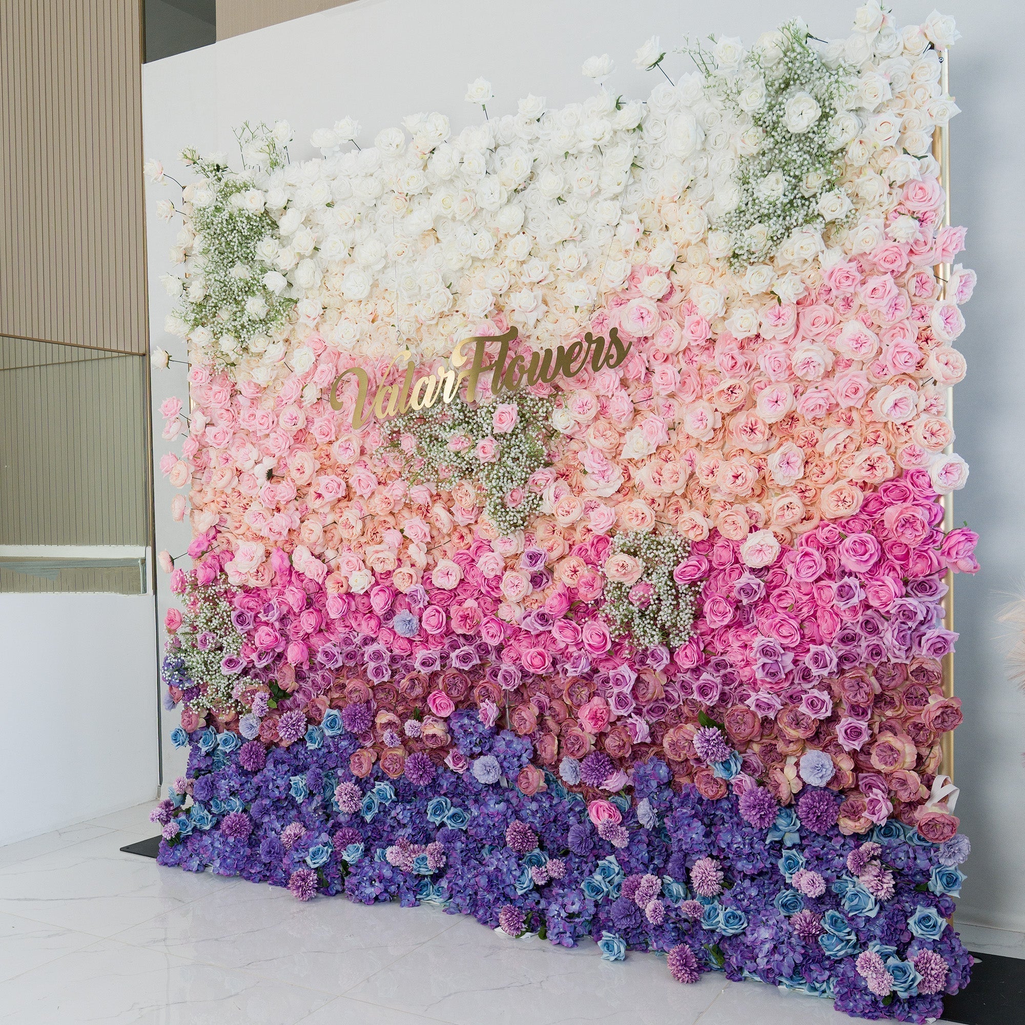 Valar Flowers Roll Up Fabric Artificial Flower Wall Wedding Backdrop, Floral Party Decor, Event Photography-VF-340