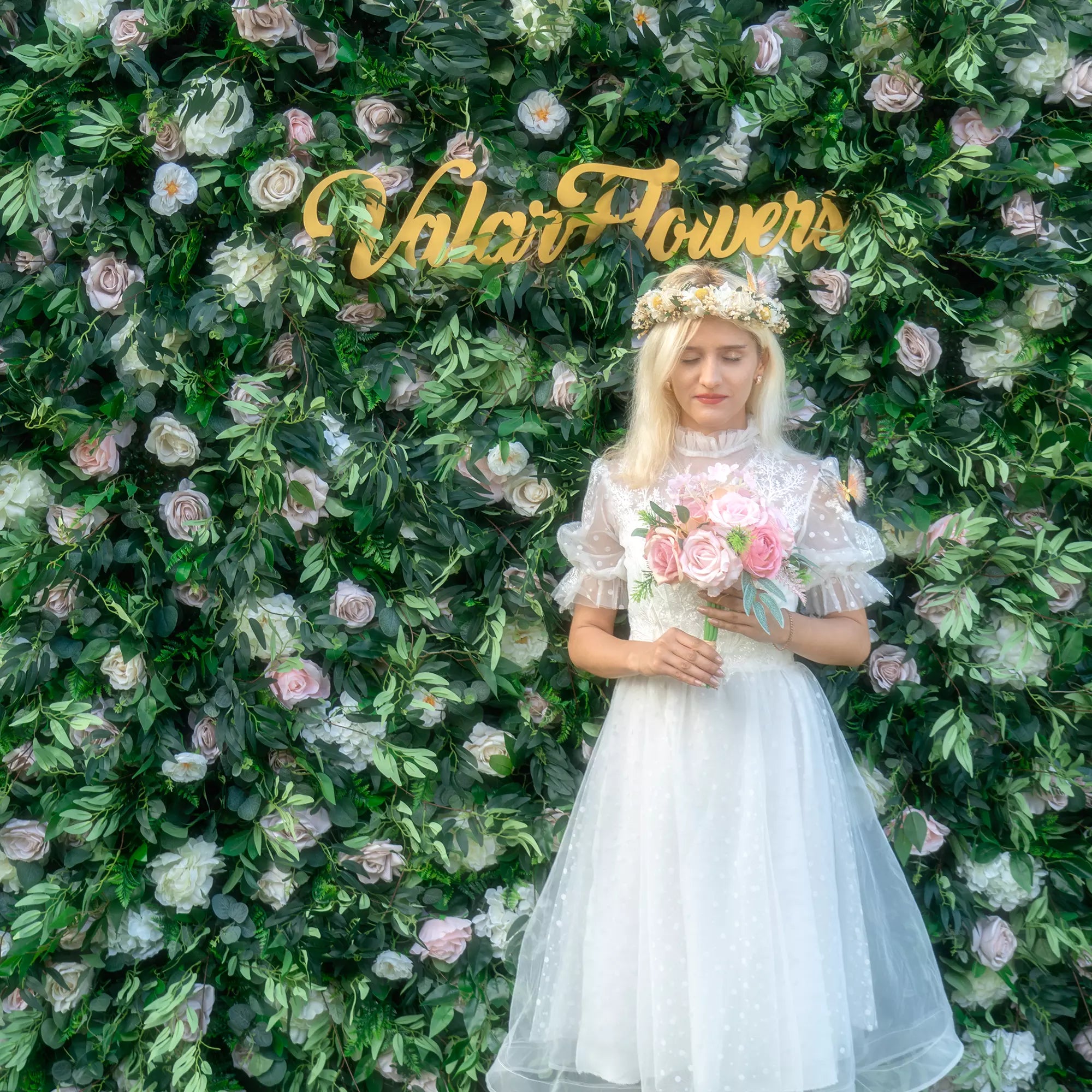 ValarFlowers 3D Flowers Green Lush and Deluxe Floral Wall | Premium Artificial Roses Display for Events & Weddings Backdrop and Photography-VF-373