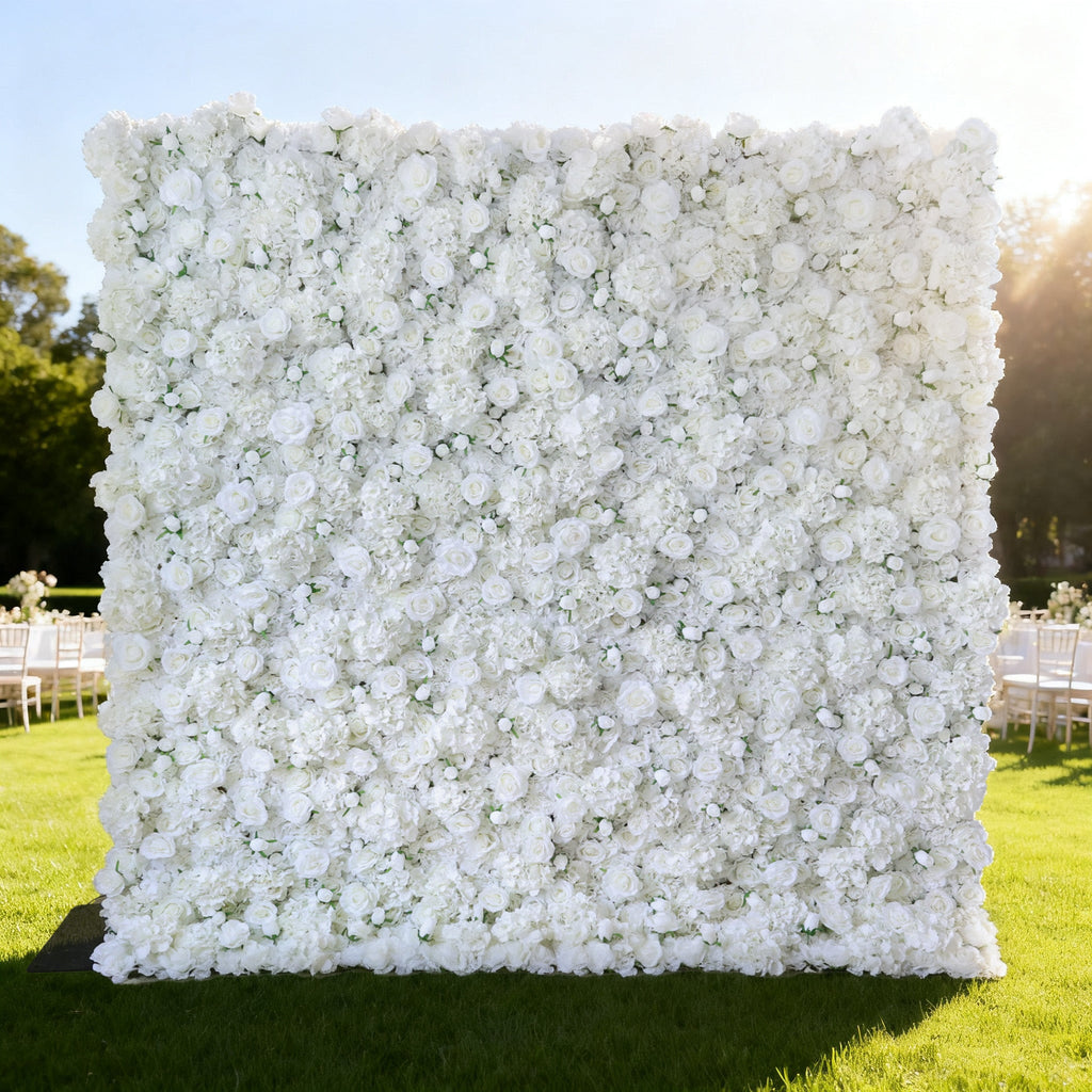 *USA ONLY*Valar Flowers Presents: White Blossom Bliss – A Dense Array of Roses in an Artificial Fabric Flower Wall-VF-157-U