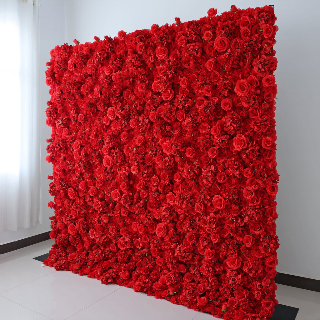 *USA ONLY*Valar Flowers Presents: Red Blossom Bliss – A Dense Array of Roses in an Artificial Fabric Flower Wall-VF-157-3-U