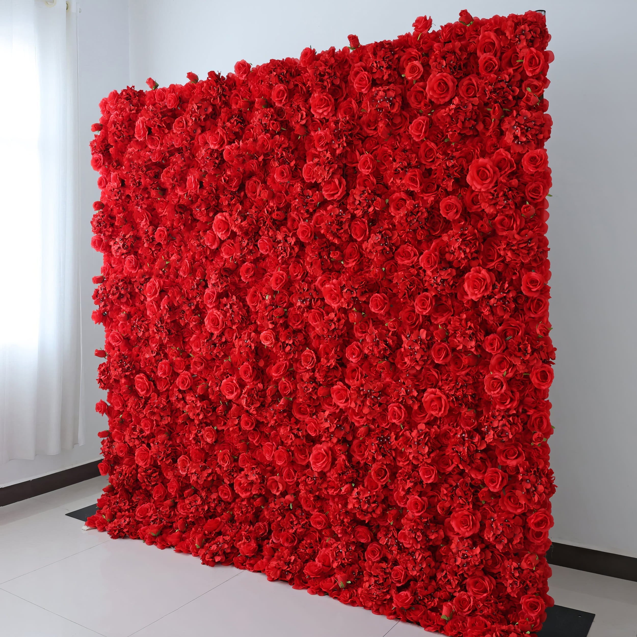 *USA ONLY*Valar Flowers Presents: Red Blossom Bliss – A Dense Array of Roses in an Artificial Fabric Flower Wall-VF-157-3-U