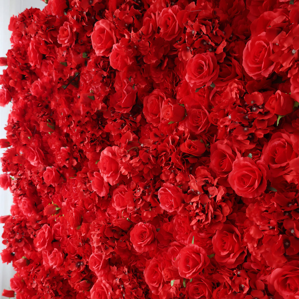 *USA ONLY*Valar Flowers Presents: Red Blossom Bliss – A Dense Array of Roses in an Artificial Fabric Flower Wall-VF-157-3-U