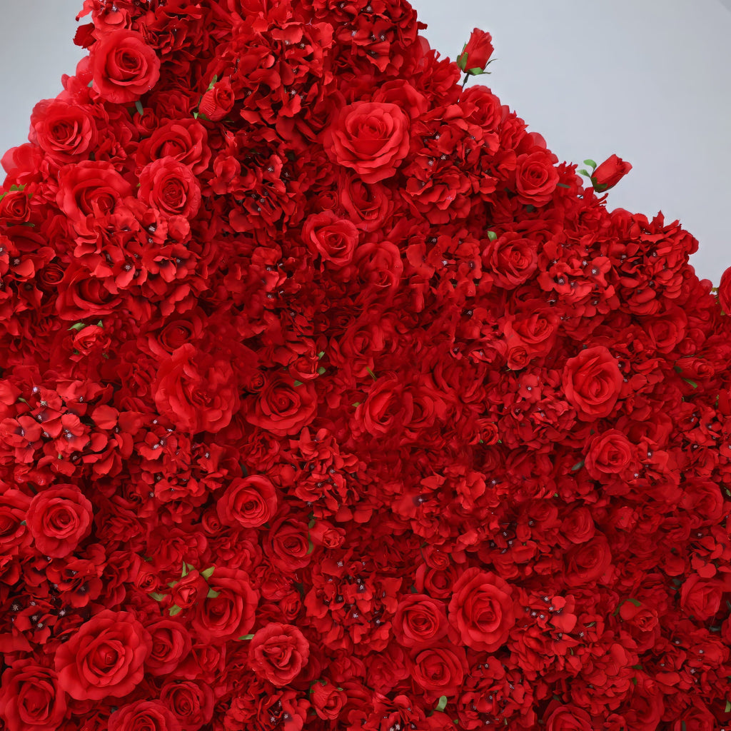 *USA ONLY*Valar Flowers Presents: Red Blossom Bliss – A Dense Array of Roses in an Artificial Fabric Flower Wall-VF-157-3-U