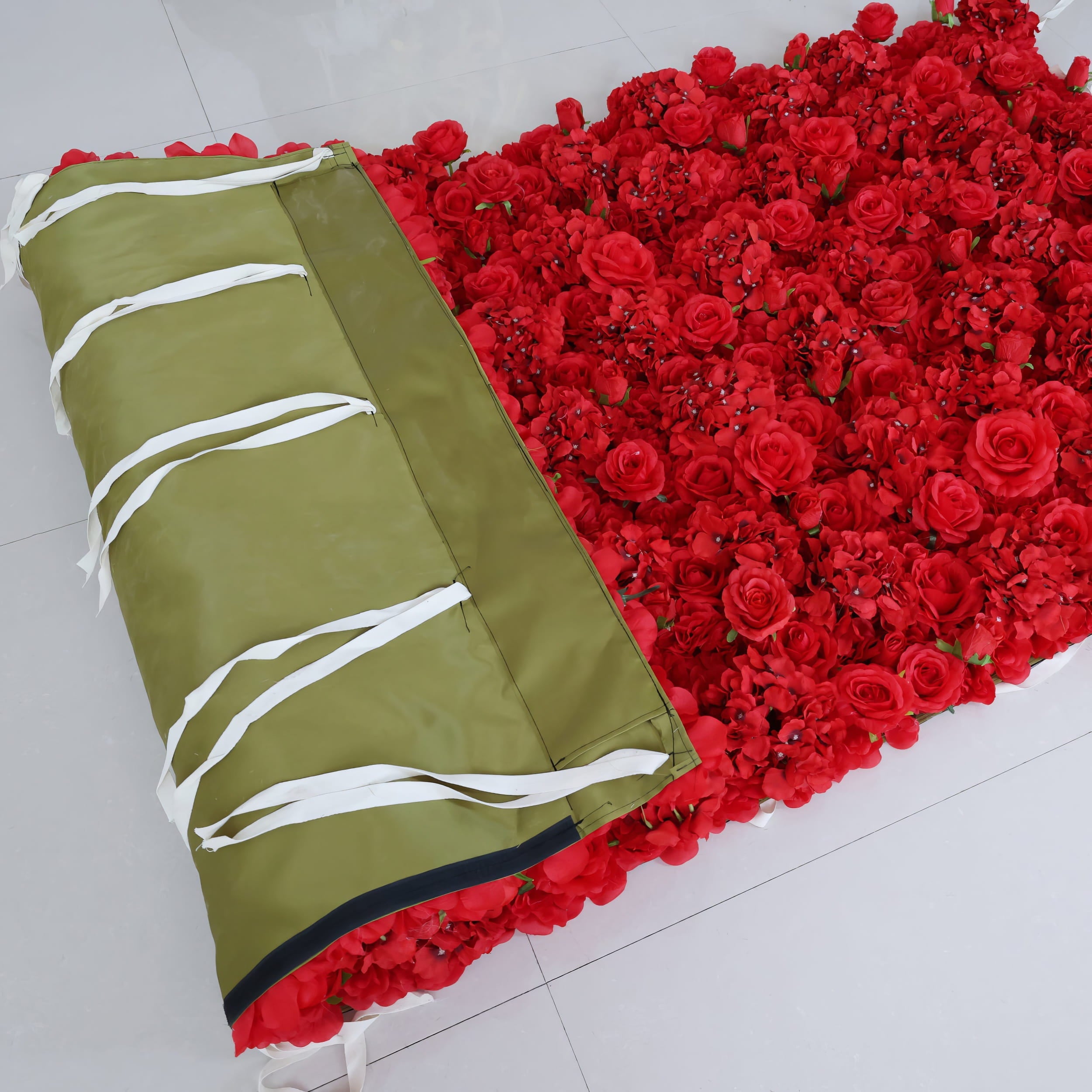 *USA ONLY*Valar Flowers Presents: Red Blossom Bliss – A Dense Array of Roses in an Artificial Fabric Flower Wall-VF-157-3-U