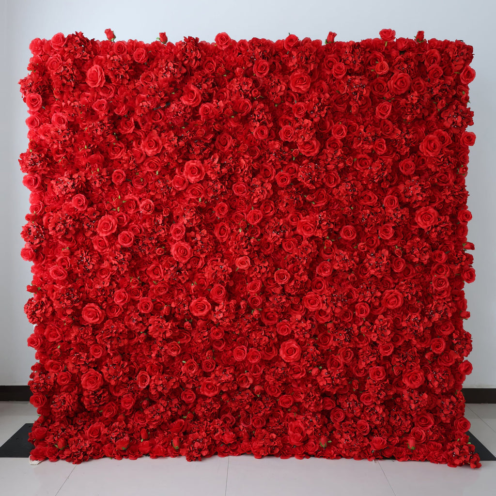 *USA ONLY*Valar Flowers Presents: Red Blossom Bliss – A Dense Array of Roses in an Artificial Fabric Flower Wall-VF-157-3-U