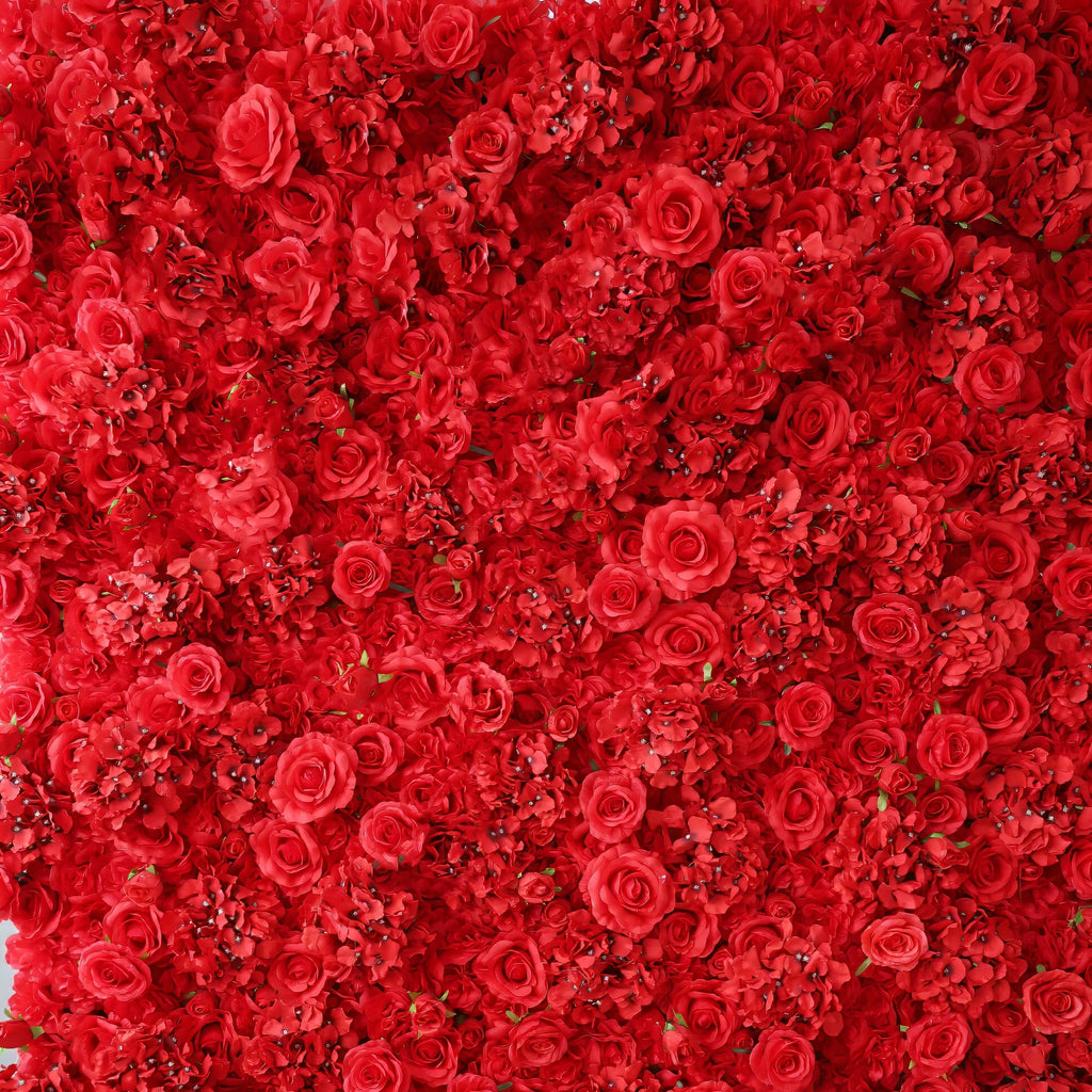*USA ONLY*Valar Flowers Presents: Red Blossom Bliss – A Dense Array of Roses in an Artificial Fabric Flower Wall-VF-157-3-U