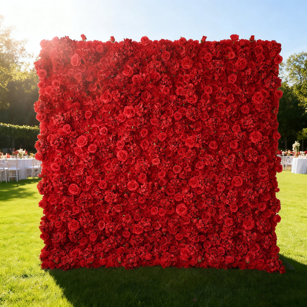 *USA ONLY*Valar Flowers Presents: Red Blossom Bliss – A Dense Array of Roses in an Artificial Fabric Flower Wall-VF-157-3-U