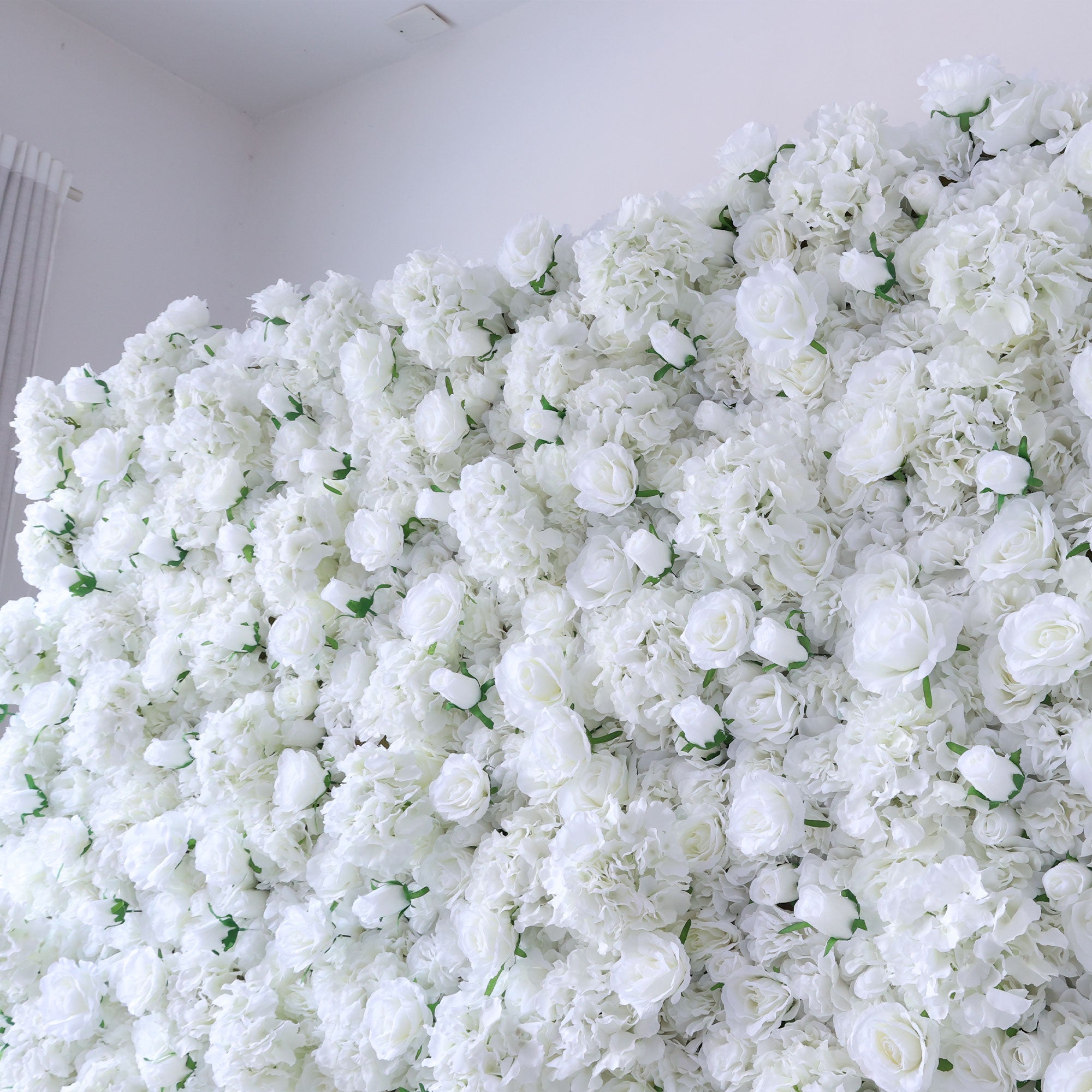 *USA ONLY*Valar Flowers Presents: White Blossom Bliss – A Dense Array of Roses in an Artificial Fabric Flower Wall-VF-157-U