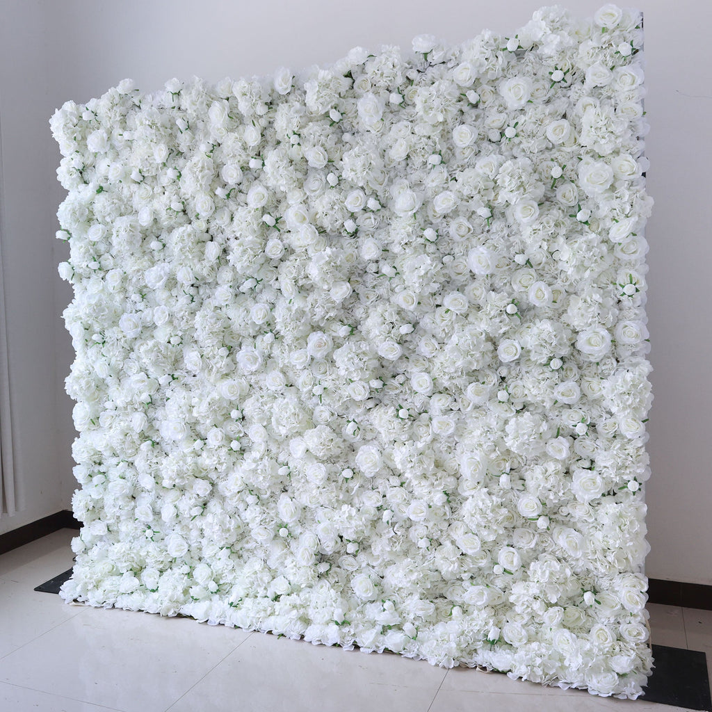 *USA ONLY*Valar Flowers Presents: White Blossom Bliss – A Dense Array of Roses in an Artificial Fabric Flower Wall-VF-157-U