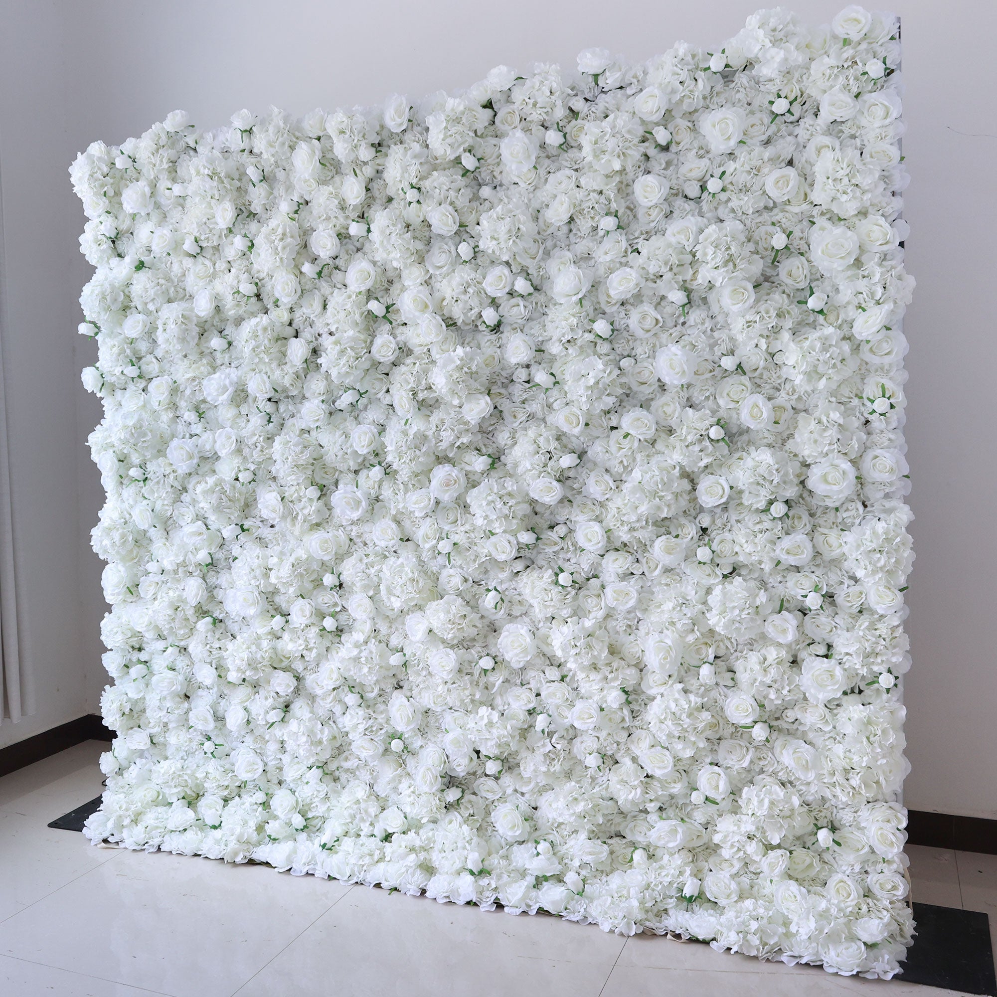 *USA ONLY*Valar Flowers Presents: White Blossom Bliss – A Dense Array of Roses in an Artificial Fabric Flower Wall-VF-157-U