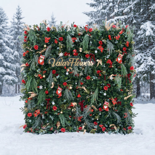 *USA ONLY*ValarFlowers Christmas Themed Floral Wall Backdrop: Festive Evergreen & Red Rose Masterpiece for Holiday Events & Decor-VF-491-2-U