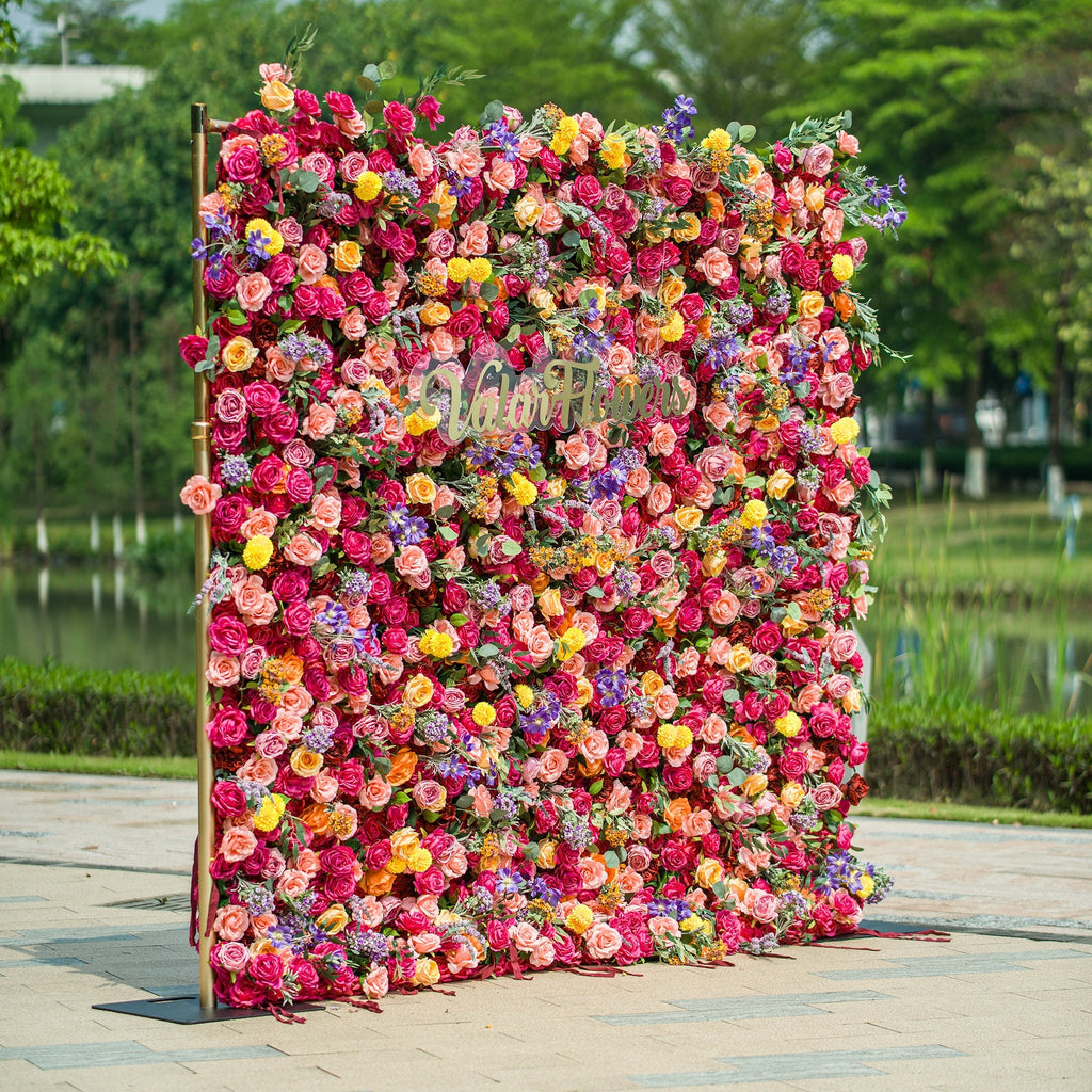 *USA ONLY*Vibrant Multicolored Artificial Flower Wall - The Epitome of Bold and Festive Style for Weddings and Events-VF-806-U